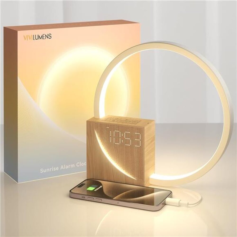 Sunrise alarm clock for heavy sleepers wake up light white noise sleep aid USB